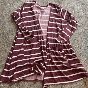 LuLaRoe Burgundy and White Striped Cardigan